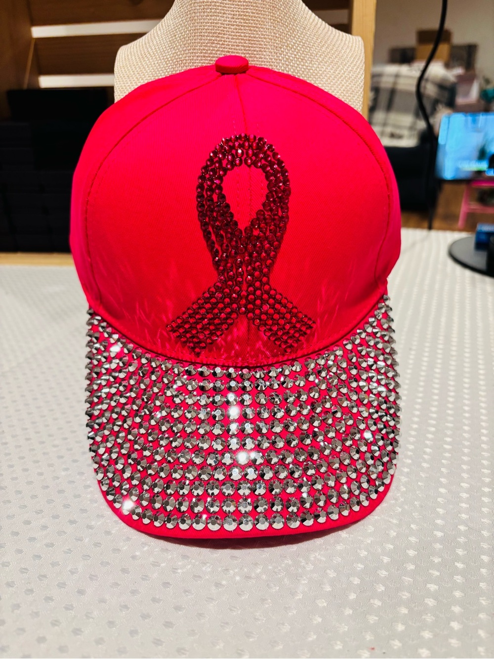 Hot Pink Crystal Ribbon Baseball Cap - Women's Accessory